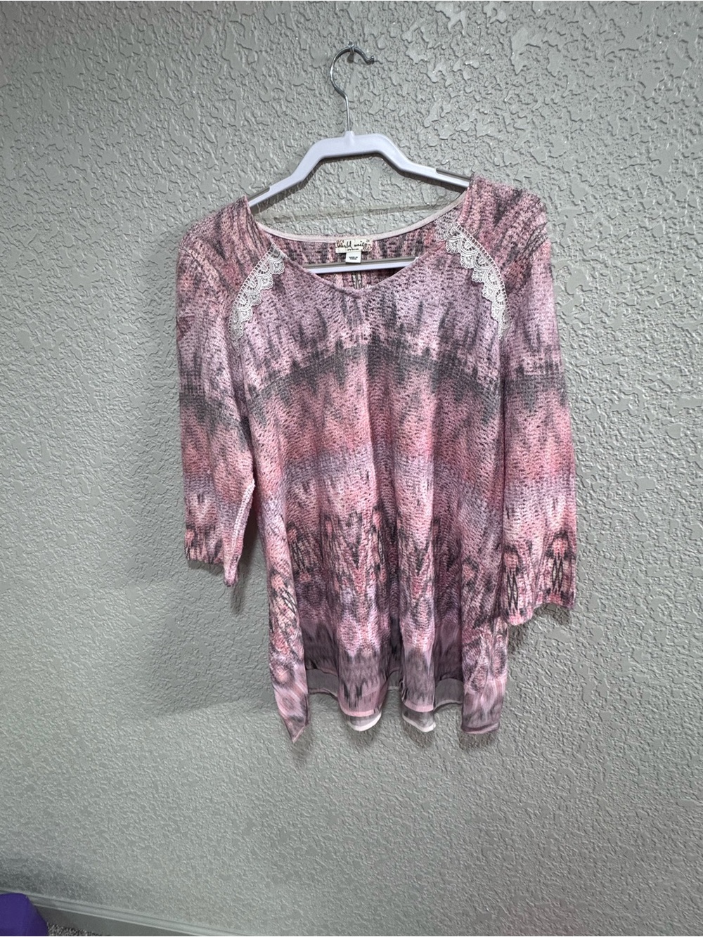 Women's Pink Tie-Dye Lace-Trim Tunic Top
